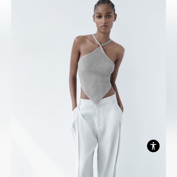 Zara LIKE NEW silver open back knit top small s - Picture 1 of 7